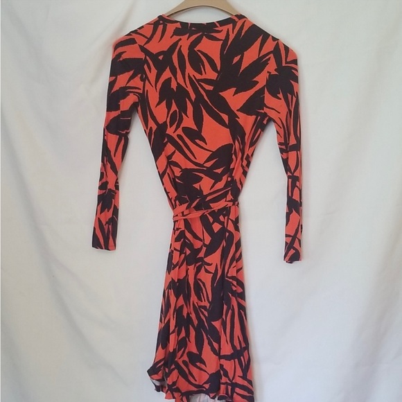 BODEN ORANGE BLACK STRIPE WRAP MIDI DRESS LONG SLEEVE - Picture 4 of 5